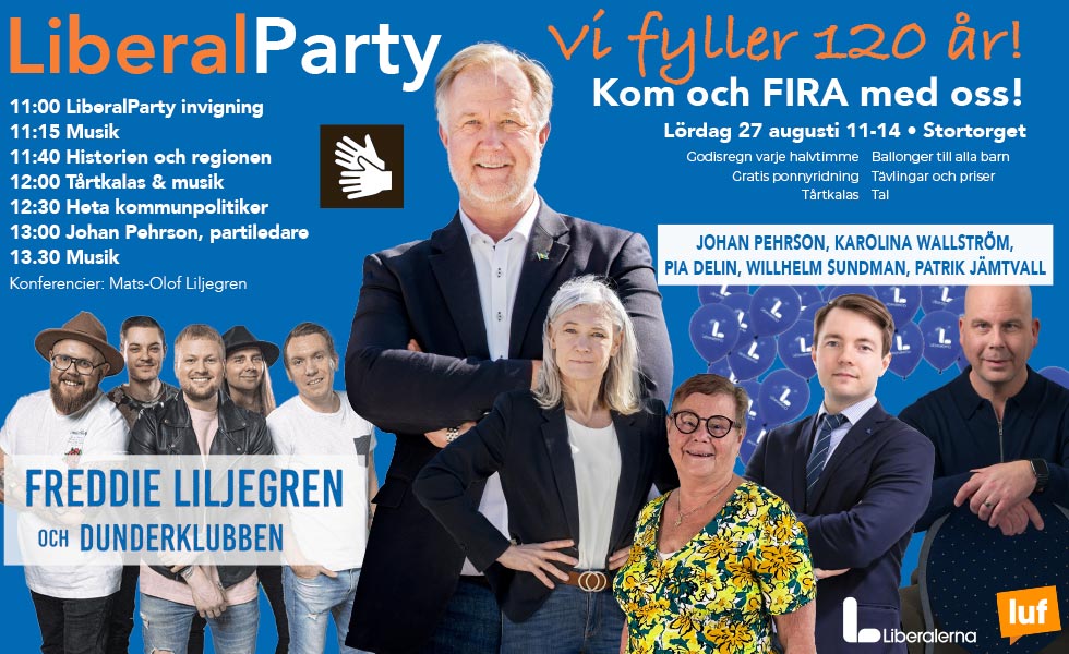 LiberalParty Lördag 27 augusti, Stortorget, kl 11-14